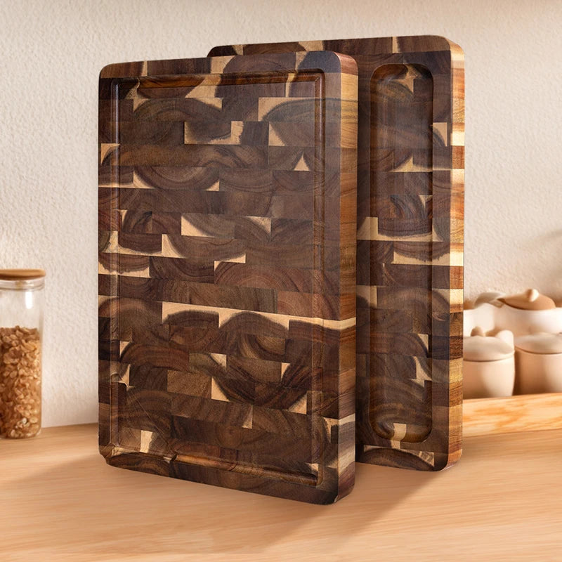 End Grain Acacia Wood Cutting Board with Containers Wooden Serving Kitchen Charcuterie Chopping Block With Juice Grooves