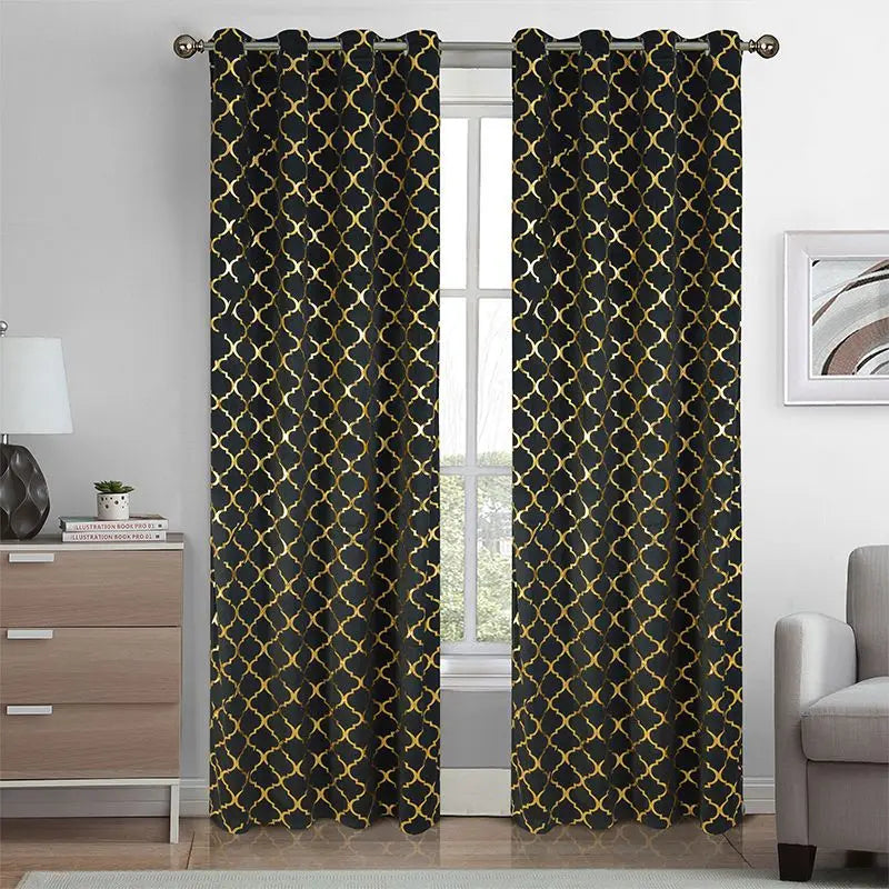 Amity Fashion Geometric Patterns Foil  Printed Thermal Curtains for Bedroom Eyelet  Window Curtains for Living Room