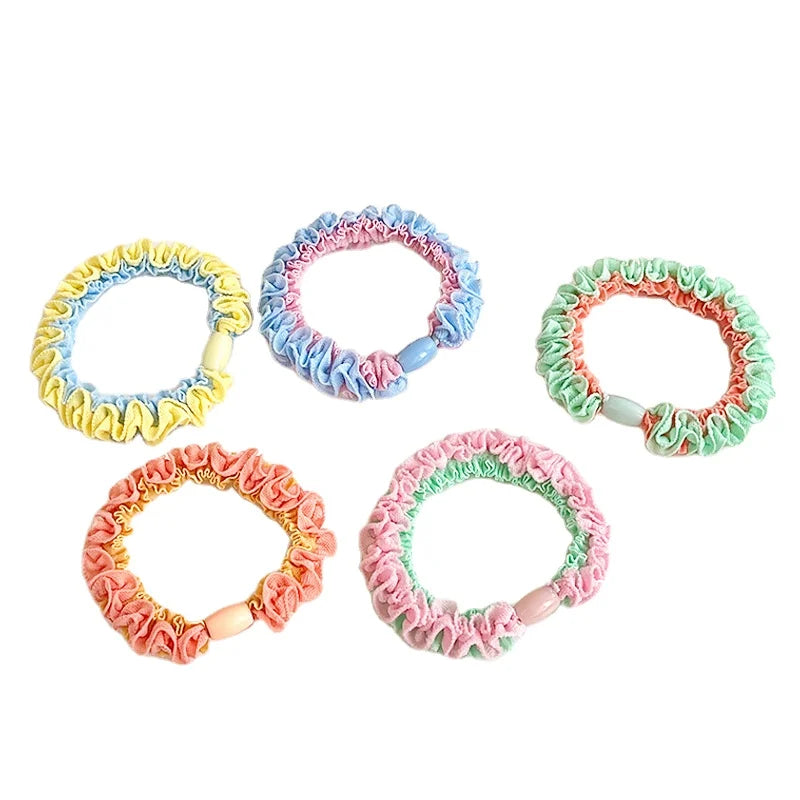 Elegant Seyle Korean Version Hair Ties Hot Selling New Design Ruffled Fabric Candy Colour Patchwork Lace Head Rope Sweet Style