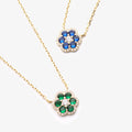 Ruby Sapphire Emerald CZ Flower Pendant 14K 18K Gold Plated Women 925 Sterling Silver Jewelry Necklace