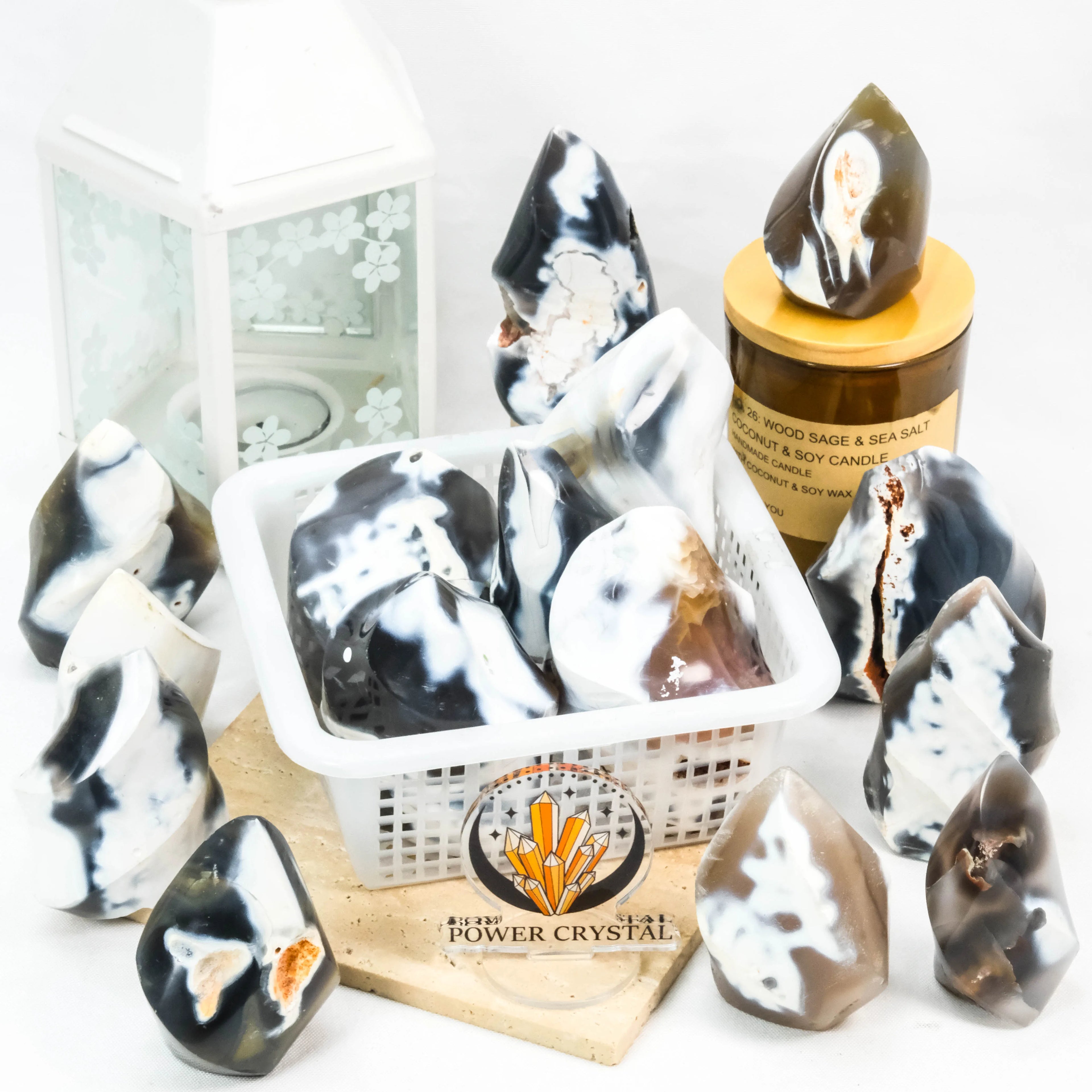 Wholesale Natural Crystal Crafts Orca Agate Flame Healing Stones Crystal Torch Carving for Decoration