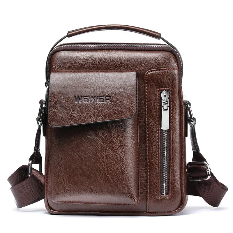 Online Shopping Fashionable Korean Style Mobile Phone Business Office Leather Sling Shoulder Crossbody Messenger Bag for Men