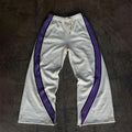 Custom Men Heavyweight Knit Wide Leg Sweatpants Elastic Waist Drawstring Curved Side Stripes Zipper Pockets With Side Zip Cuffs
