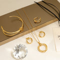 Classic Gold Four Leaf Clover Chain Pendant and Earring Set with Zircon Including Stainless Steel Bracelet and Necklace