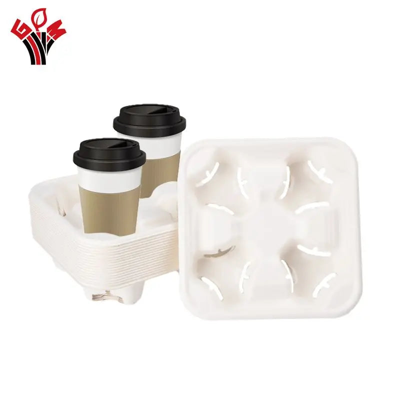 Custom Disposable Paper Cup Holder for 2-4 Cups Hot Coffee Takeaway Tray for Food Industry Use