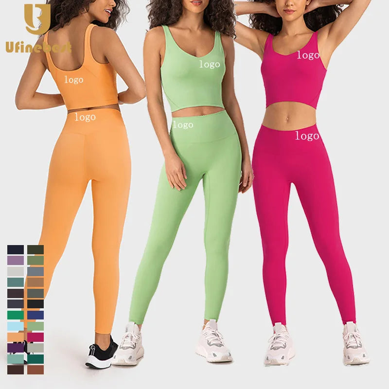 Custom Logo Lady Quick Dry Yoga Sets Activewear Tight Sports Suit Workout Women Clothing Gym Fitness Sets Yoga Set