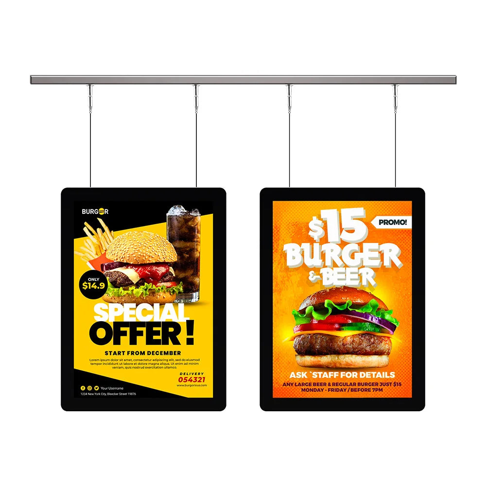 Illuminated Hanging Rectangle Fast Food A1 Display Light Box Acrylic LED Restaurant Menu Board MegaBDM
