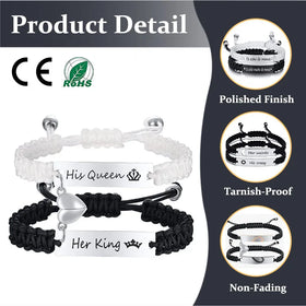 2PCS Sets Custom Sliver Rope Engraved Bracelet 304 Stainless Steel Couples Laser Logo Men Women Punk Magnetic Heart Bracelet
