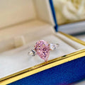 Trendy 925 Sterling Silver Engagement Rings Water Drop Design 4ct Pink Zircon High Carbon Iced Flower Pear Wedding Party