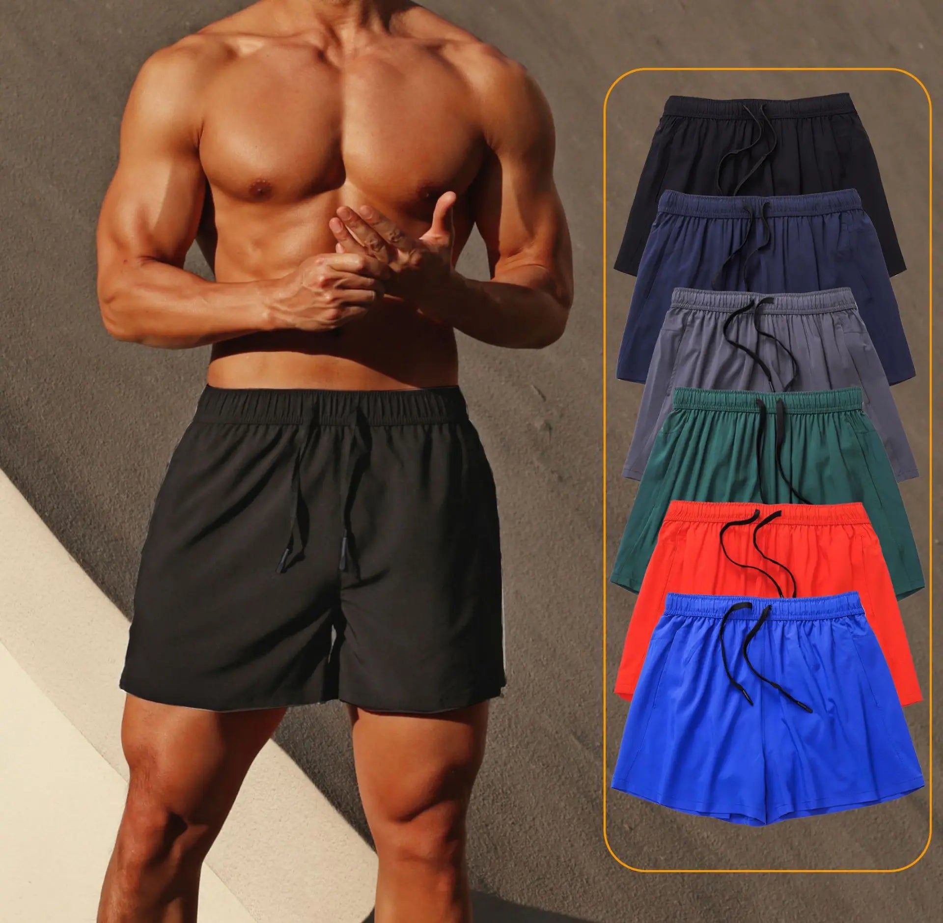 Wholesale 7 "inch Sports and Fitness Shorts Triangular Lined Beach Shorts Men's Breathable Quick-dry  Skin-friendly Woven Shorts