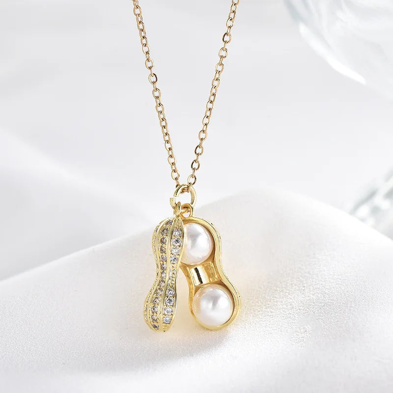 Fashion Jewelry Accessories Crystal Pendant Imitation Pearl Pendant Clavicle Chain Diamond Peanut Necklace