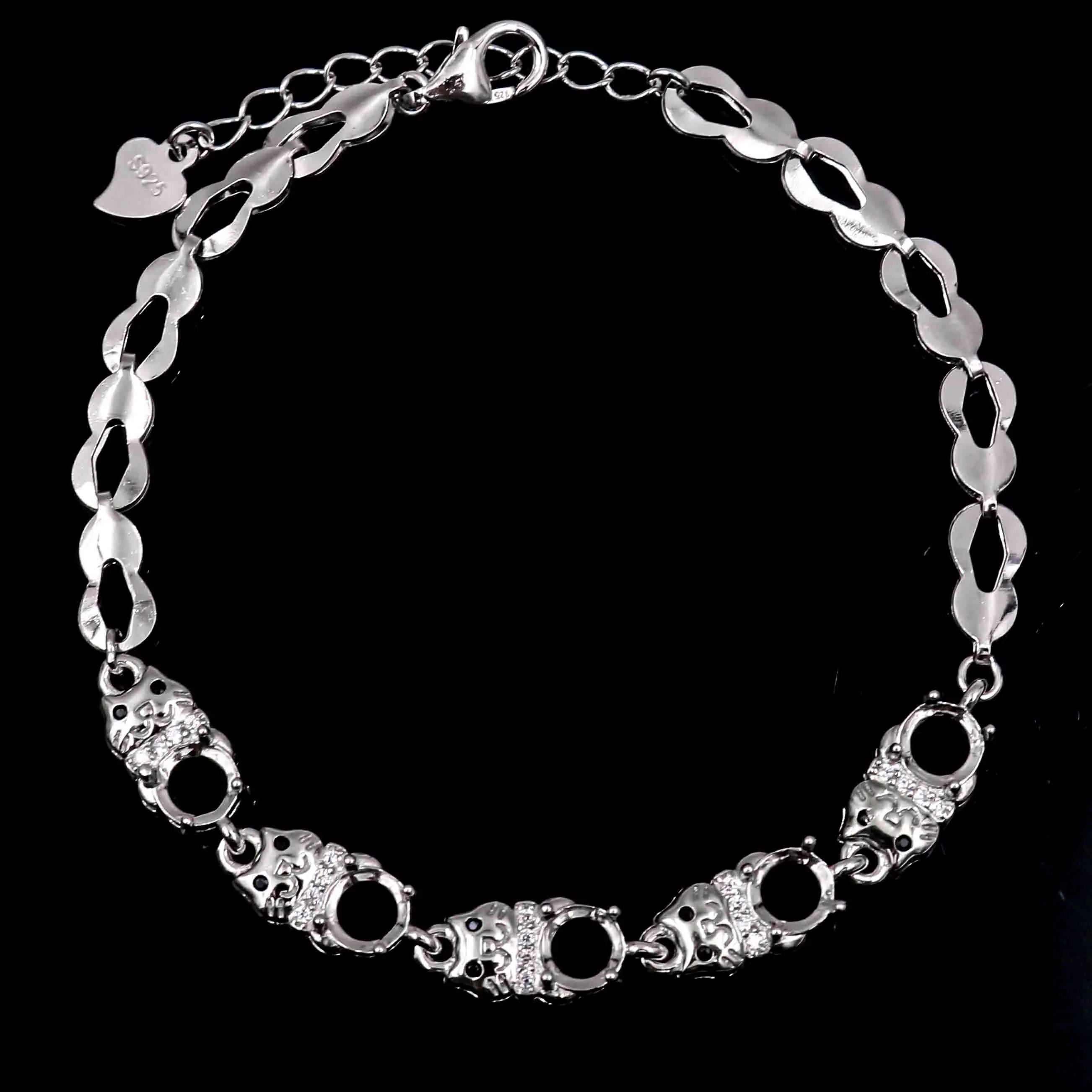 Sterling Silver 5*5mm Semi Mount Bracelet Empty Frame Blank Claws Setting S925 Base Holder Without Center Stone Inlay for DIY