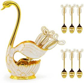 Qian Hu 2025 European Creative Gold Metal Home Decor 6 Swan Holder Tea & Coffee Spoon Dessert Cake Fork for Kitchen Gift