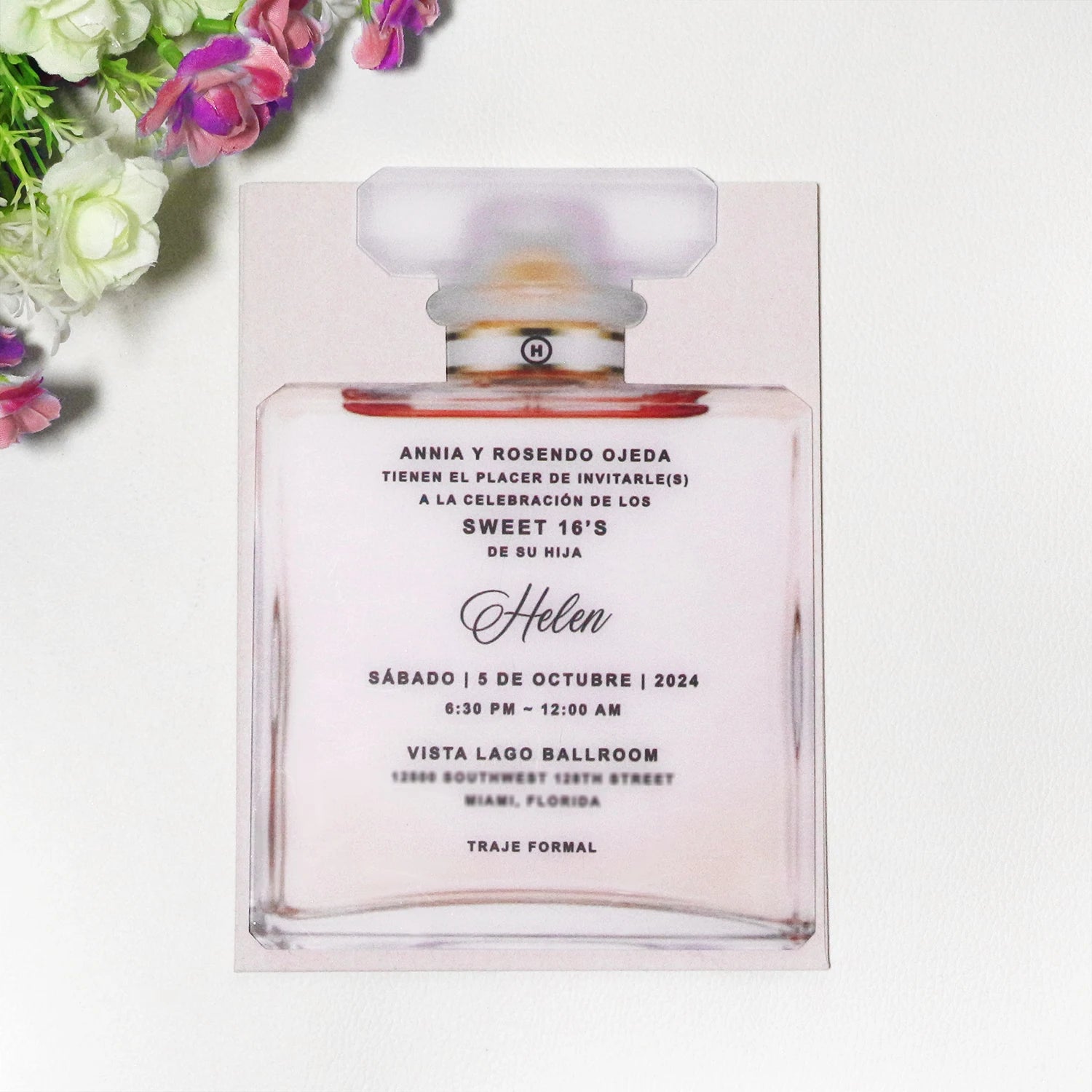 Creative Perfume Theme 16 Aos Acrylic Custom Printing Birthday Invitation with Velvet Pocket