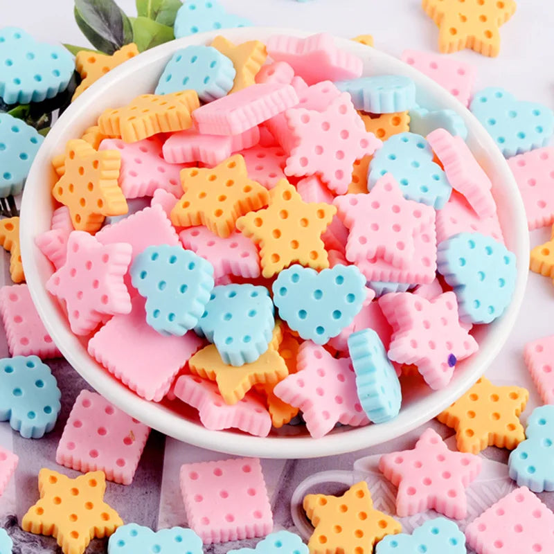 square Star Heart Cookies Flat Back Resin Cabochon Children Dollhouse Play Diy Kit Decoration