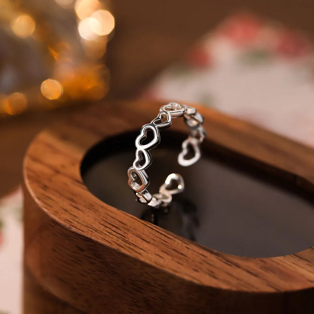 2025 New S925 Sterling Silver Open Finger Hollow Heart Rings for Valentine's Day Gift for Girlfriend Jewelry Wholesale YB-XY-389