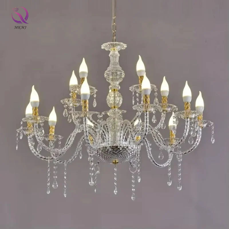 Luxury 10+5 Heads Silver Gold Metal Chandelier Acrylic Crystal Wedding Ceiling Light for Banquet Hall Hanging Decorations