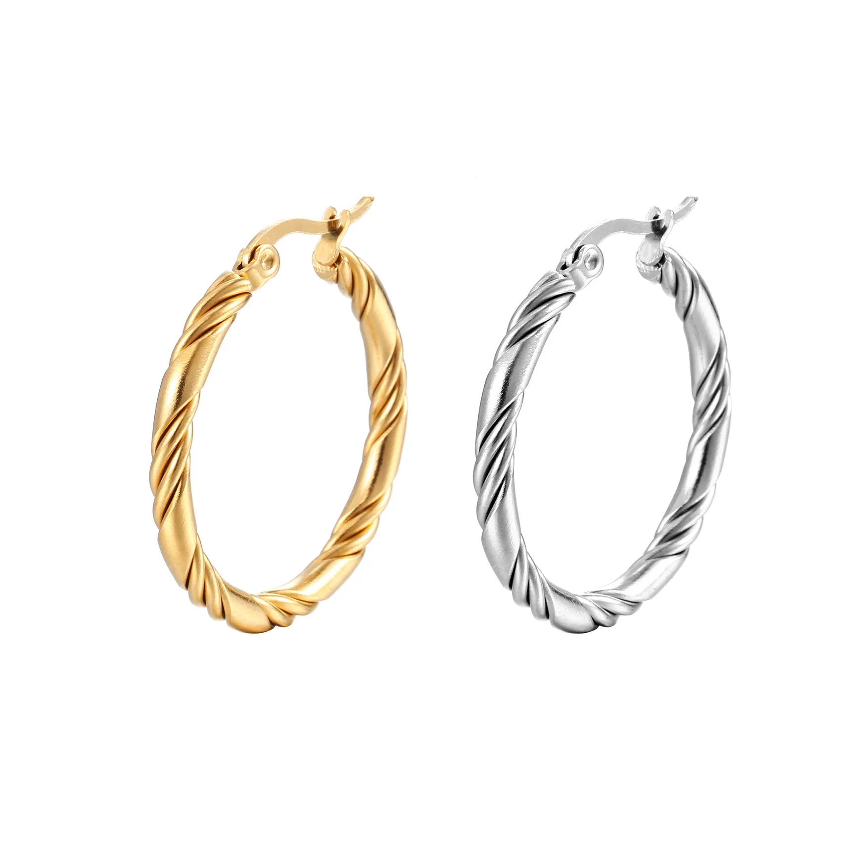 Wholesale Stainless Steel Twist Hoop Huggie 3cm Gold Plated Earrings Jewelry for Women China Manufacturer Factory Supplier