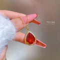 Fashion Sparkling Red Gemstone Waterdrop Pendant Necklace Brilliant Shiny Crystal Rhinestone Necklace Jewelry