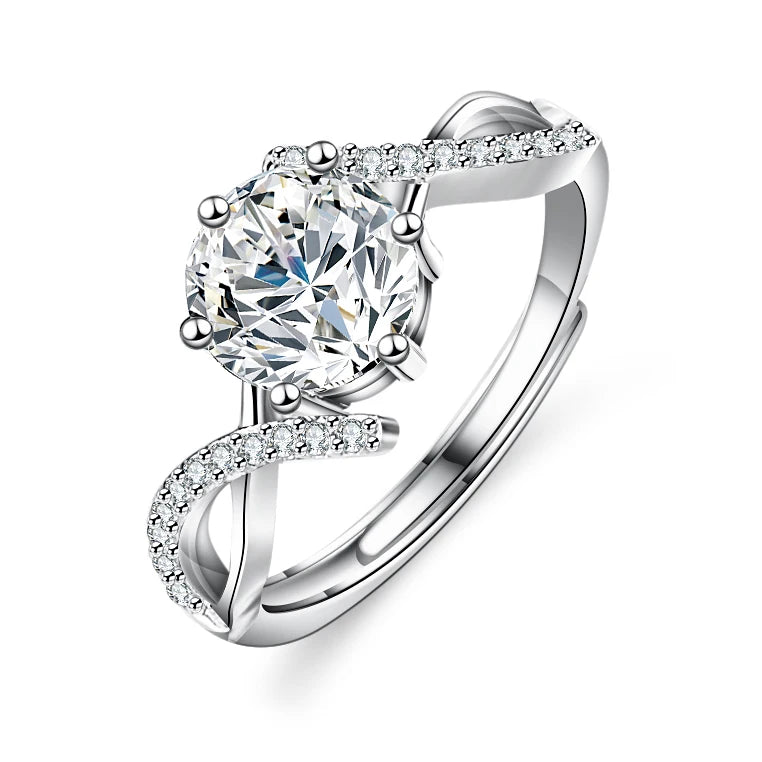 Moissanite Women's Engagement Ring 1 Carat VVS Moissanite Brilliant Cut Prong Set Platinum Plated Solid Sterling Silver Ring