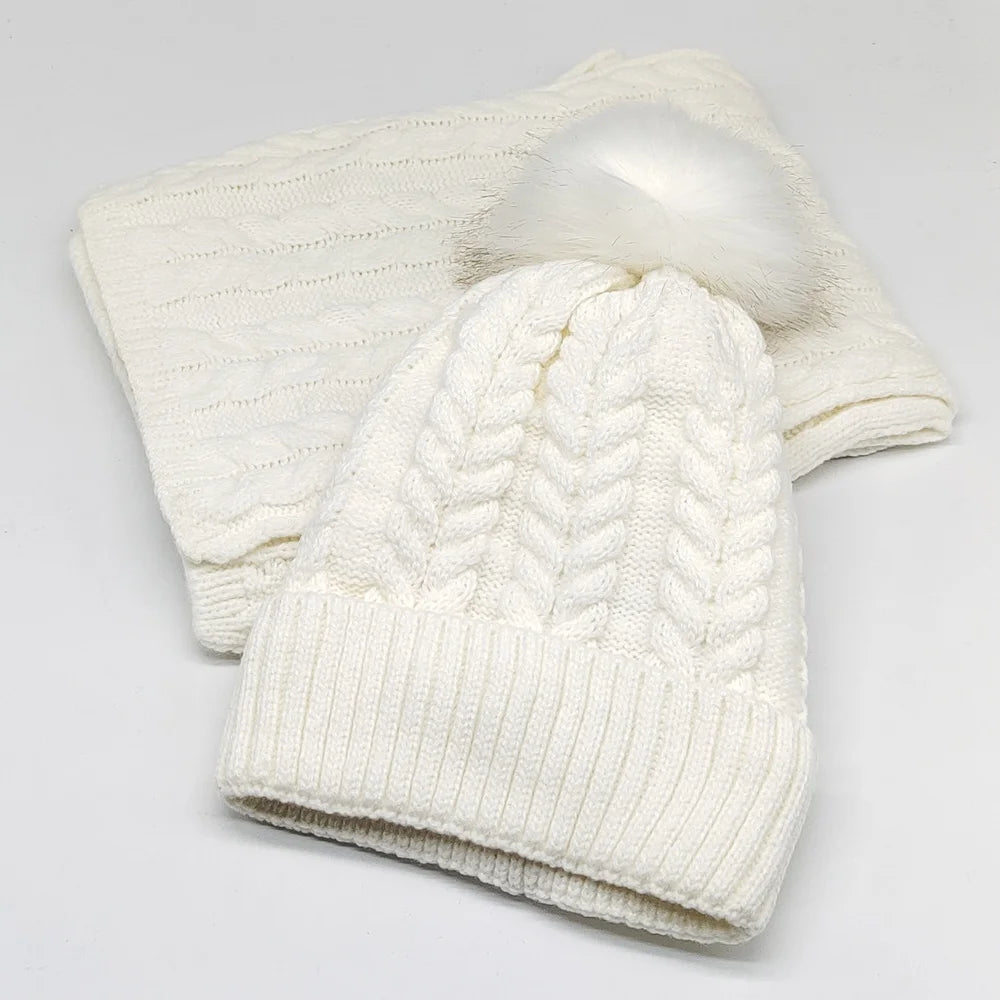 MIO Fashionable Ladies Warm Beanie Scarf Set Winter Hat Women Beanie Scarf 2pcs Set Knitted Winter Warm Hat