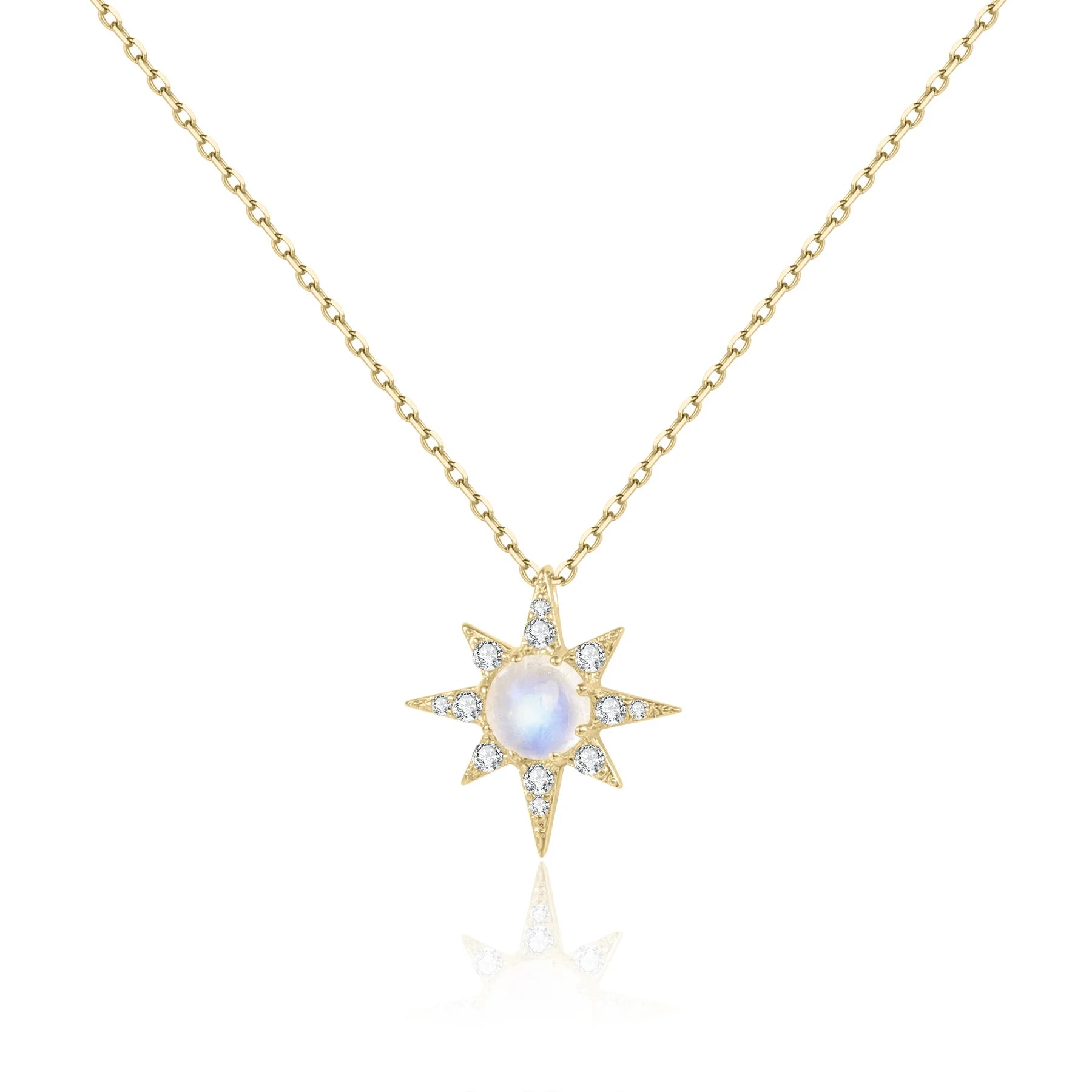 Eight-pointed Star Pendant Necklace 925 Sterling Silver Natural Gemstone Milky Blue Moonstone Pendant Choker Chain Necklace
