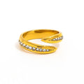 Joolim High End 18K Gold Plated Dainty Zirconia Pave Double-layer Cross Open Ring for Women Stainless Steel Trendy Jewelry