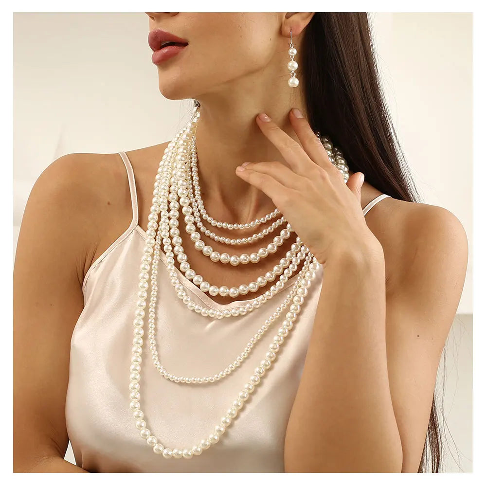 Europe and America Simple Multi-layer Pearl Women's Necklace Long Custom Cheap Low Price Pearl Pendant Necklace