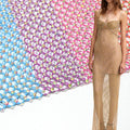 S143 High Quality Rhinestone Mesh Fabric Fishnet Glass Rhinestone Diamond Spandex Mesh for Dress