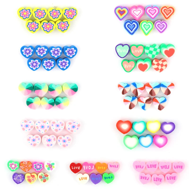 100pcs/bag Fashion Colorful Heart Shape Polymer Clay Flat Beads for DIY Bracelet Necklace Earring Jewelry Making Wholesale