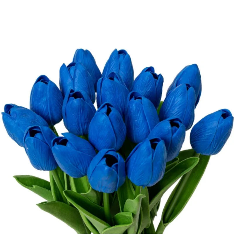 Artificial Latex Tulip Flower Bouquet for Home Office Kitchen and Wedding Green Leaves Vase Party Centerpiece Decoration