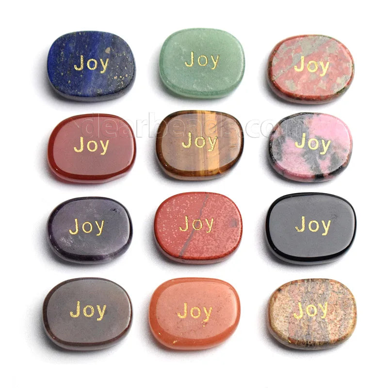 Engraved Inspirational Word Stones Ueven Oval Healing Crystals Gemstone Positive Words Worry Palm Pocket Stones JOY