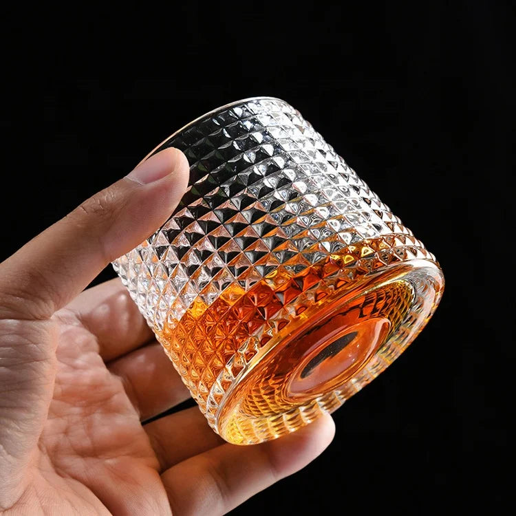 Bar Rotatable Rock Liquor Vodka Shot Glass Wine Juice Water Drinking Tumbler Gyro Rotating Crystal Old Fashioned Whisky Glasses
