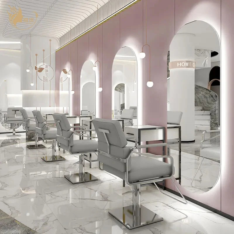 Luxury Hairdressing Salon LED Oval Light Mirror Styling Station for Salon Decor