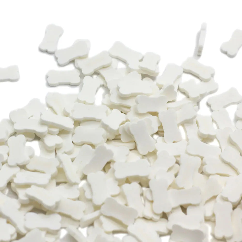 500g Mini White Dog Bones Slices Polymer Clay Sprinkles for Crafts Making DIY Scrapbook Phone Nail Art Decoration Accessories