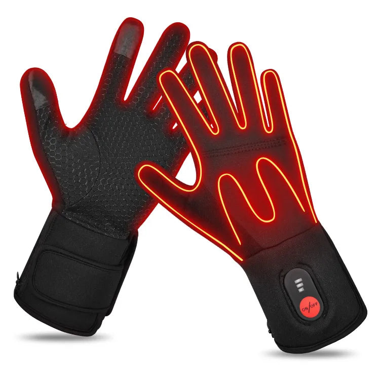 7.4V 2200mAh Rechargeable Battery Neoprene Heated Ski Gloves Liner Waterproof Lycra Power Indicator Light Button Winter Electric