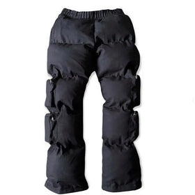 Custom Black Puffer Pants Elastic Waist Winter Thermal-Insulated Skating Camping Streetwear Casual Hip Hop Style