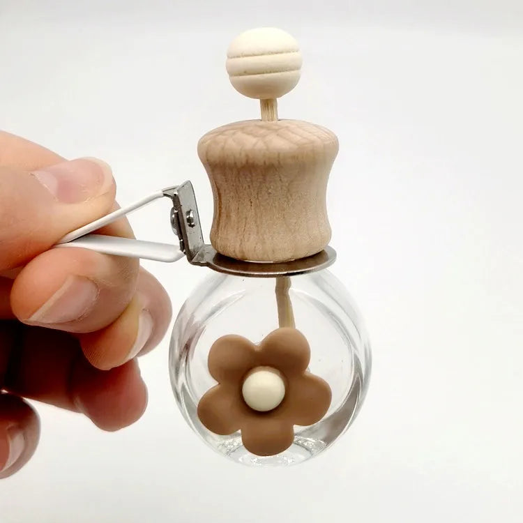 5ml Car Air Vent Perfume Clip Bottle Diffuser Fragrance Bottles for Essential Oils Car Air Freshener Empty Glass Wooden Bottle