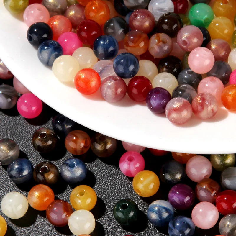 2025 Crystal Wholesale Two-color Imitation Jade DIY Bag Bracelet Necklace Acrylic Beads Polishing Cats Eye Loose Beads