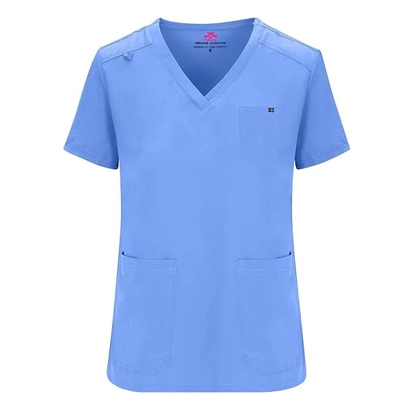 72% Recycled Polyester 23% Viscose 5% Spandex Stretch V-Neck Top and Pant Scrub Set Premium Hospital Uniform