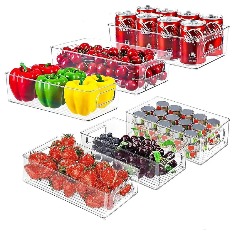 Clear Pantry Storage Organizer Bins Plastic Storage Containers With Handle for Kitchen Refrigerator Cabinet Bathroom