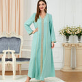 2025 Casual Maxi Abaya Dress V-Neck Long-Sleeves Islamic Abaya  With Lace Pattern Decoration Plus Size for Muslims Summer