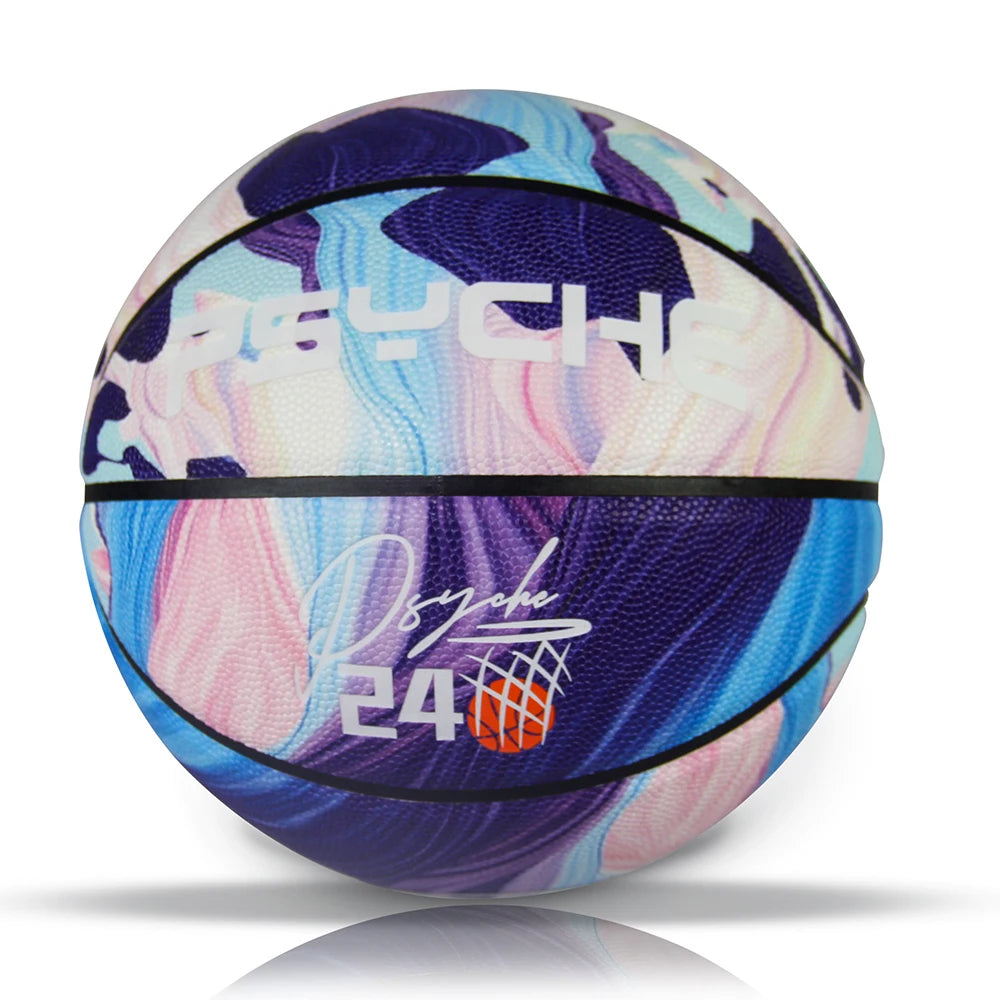 PSYCHE Factory Supply Custom Logo Printing PU Indoor Outdoor Basketball Official Size 7 Colorful Design for Practice Sports