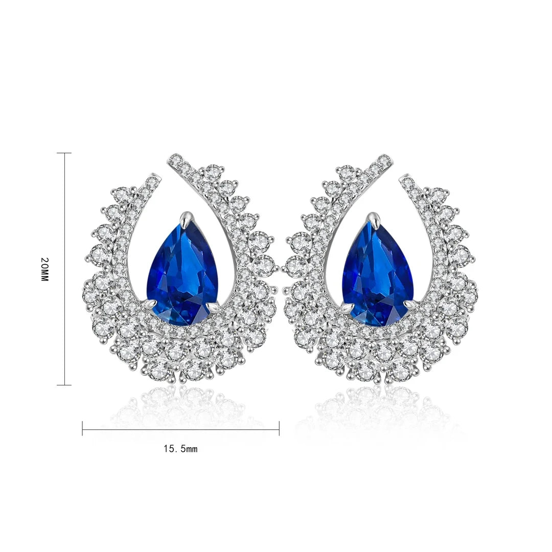 Fast Shipping Cheap Price S925 Silver Lab Grown Sapphire Stud Earrings Fancy Pierced Personalized Simple Trendy Anniversary Gift