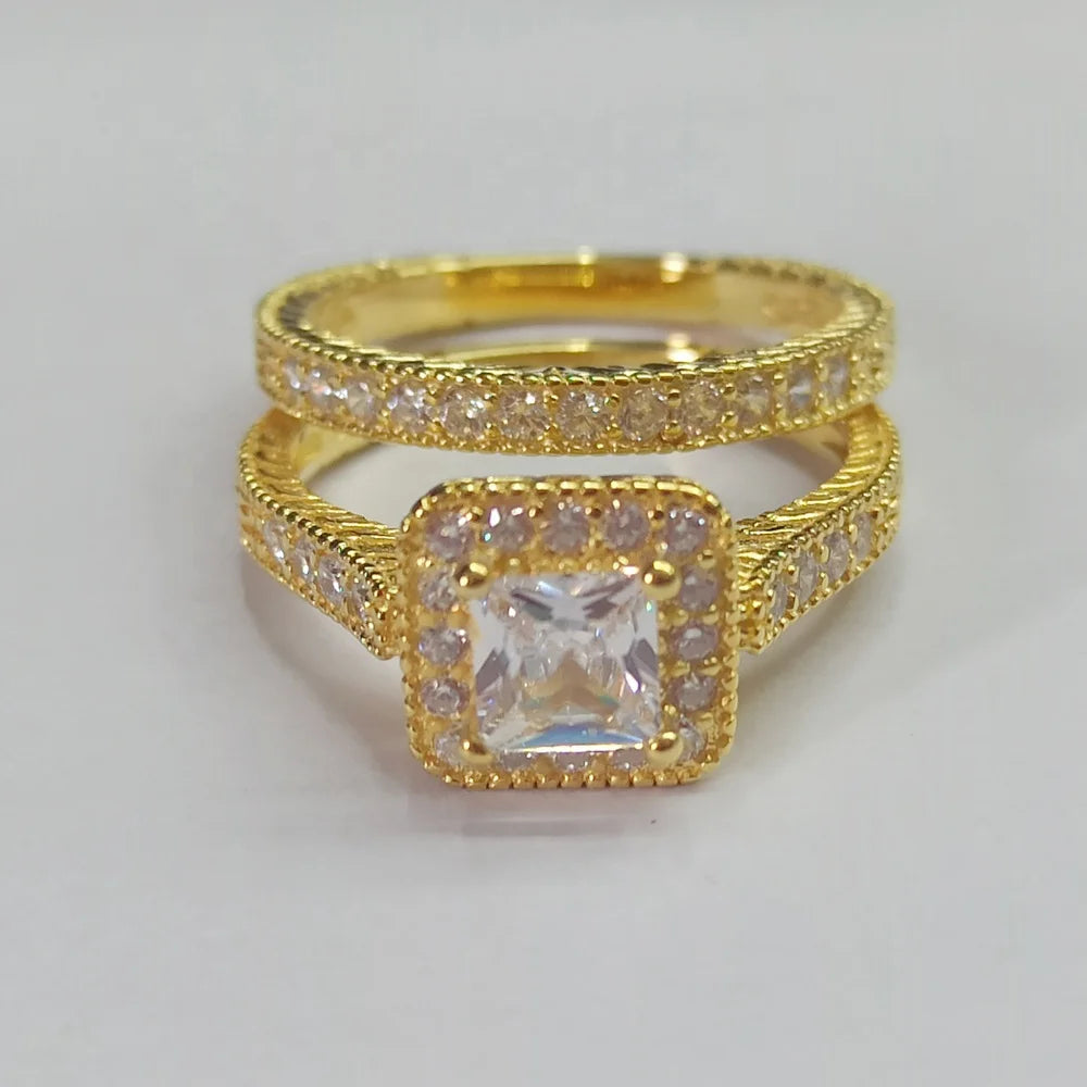 China Factory Wholesale Fancy Jewelry 925 Sterling Silver Ring Band Bridal 2 Piece Wedding Ring Set for Women