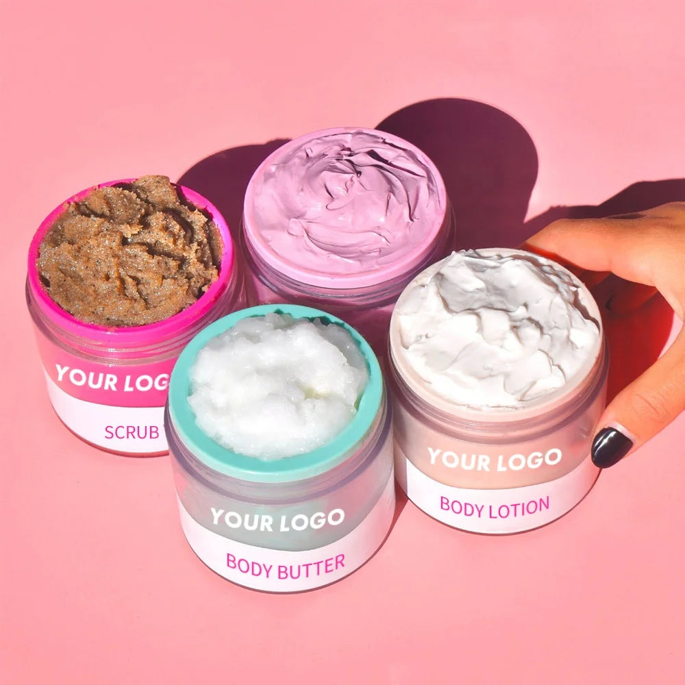 Custom Logo Vegan Moisturizing Body Lotion Exfoliating Scrub Bath Gift Set for Dry Skin Best Natural Private Label Body Lotion