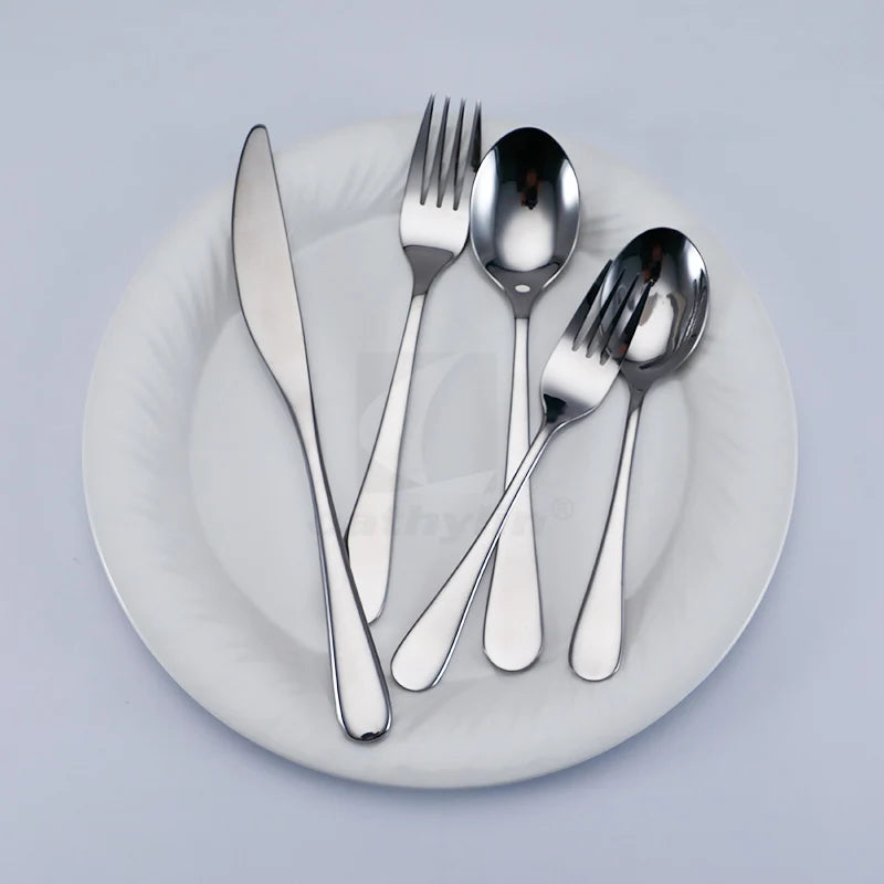 Custom 5 PCS Stainless Steel 304 Cutlery Set with Round Thick Handle for Restaurant and Party Use Eco-Friendly