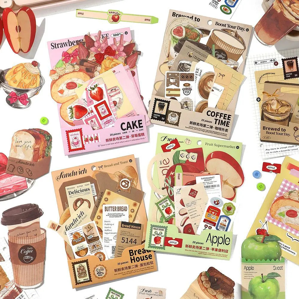 20pcs/pack Material Pack Fresh Store Second Series Food & Coffee Handbook DIY Material