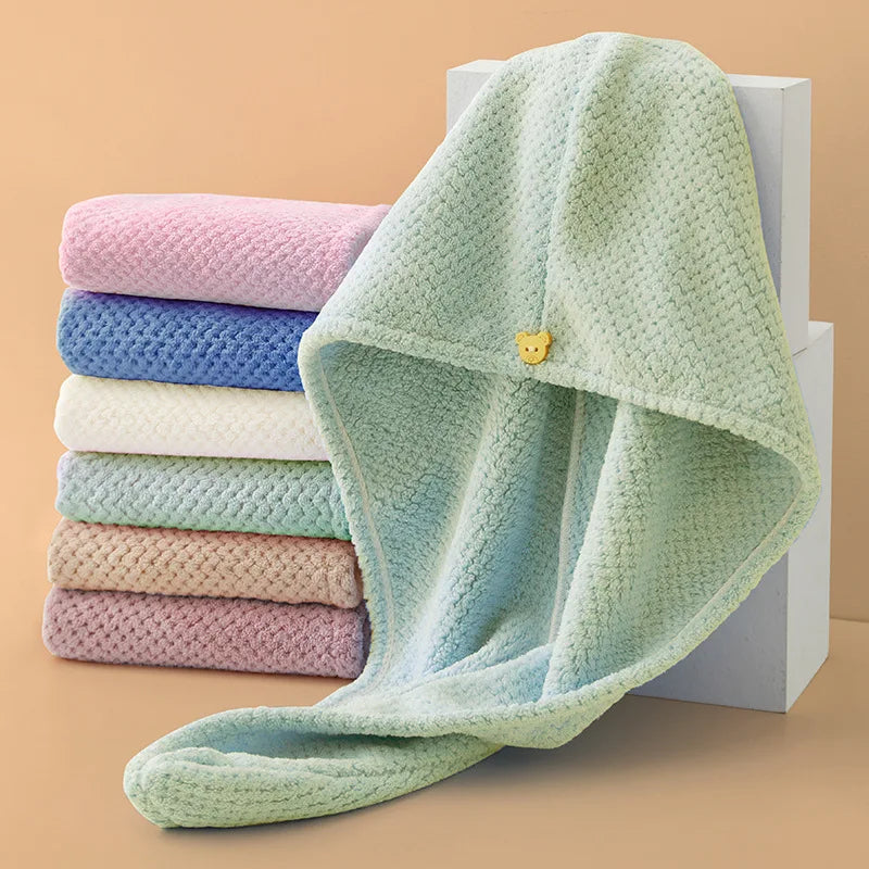 Custom SPA Women''s Super Absorbent Quick Dry Soft Magic Turban Towel With Buttons Twist Wrap Microfiber Hair Towel