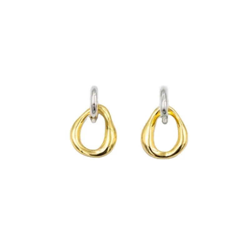Shangjie OEM Aretes Wholesale Fashion Women  Double Color Earrings Sterling Silver Needle Geometric Round Pendant Earrings